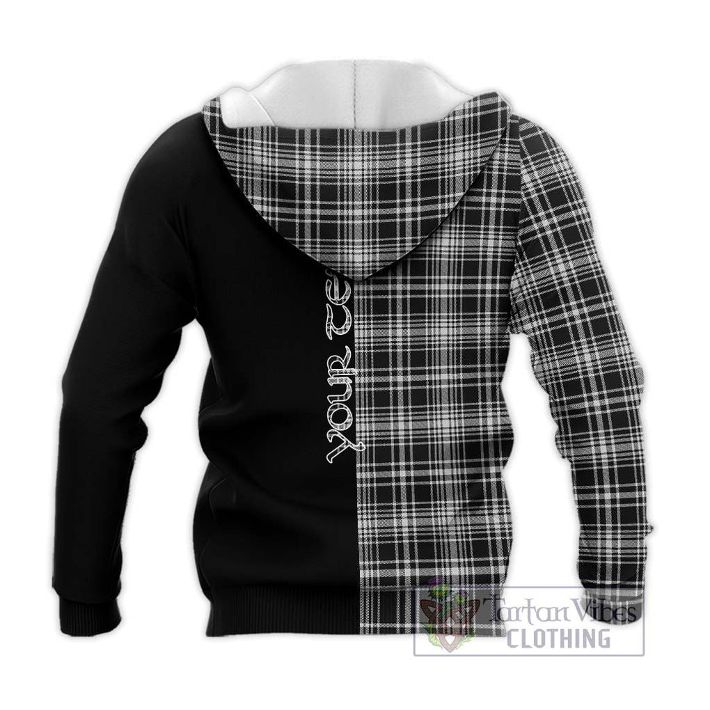 MacLean Black and White Tartan Knitted Hoodie with Family Crest and Half Of Me Style - Tartanvibesclothing Shop