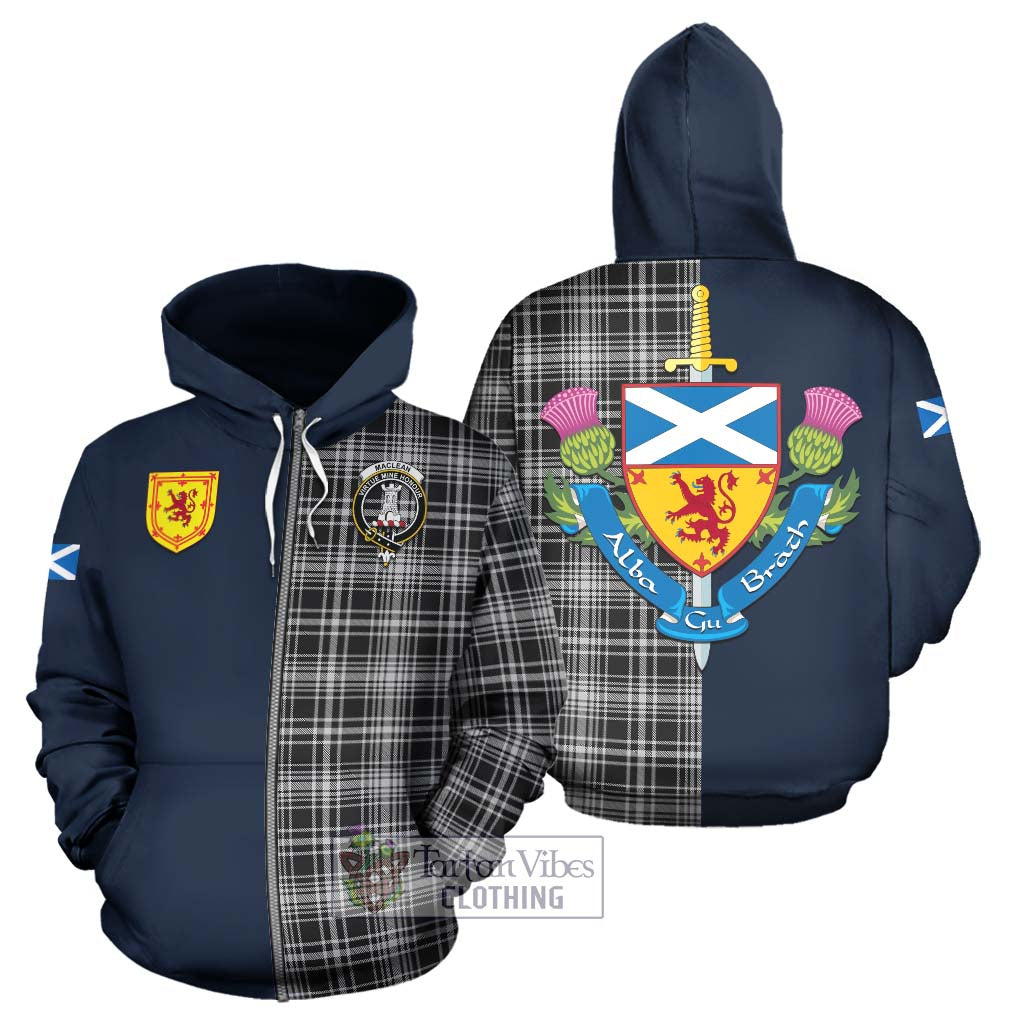 Tartan Vibes Clothing MacLean Black and White Tartan Hoodie with Scottish Lion Royal Arm Half Style