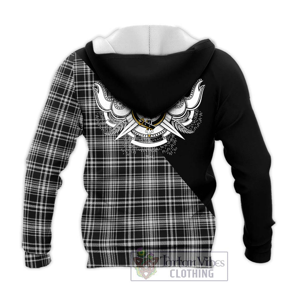 MacLean Black and White Tartan Knitted Hoodie with Family Crest and Military Logo Style - Tartanvibesclothing Shop