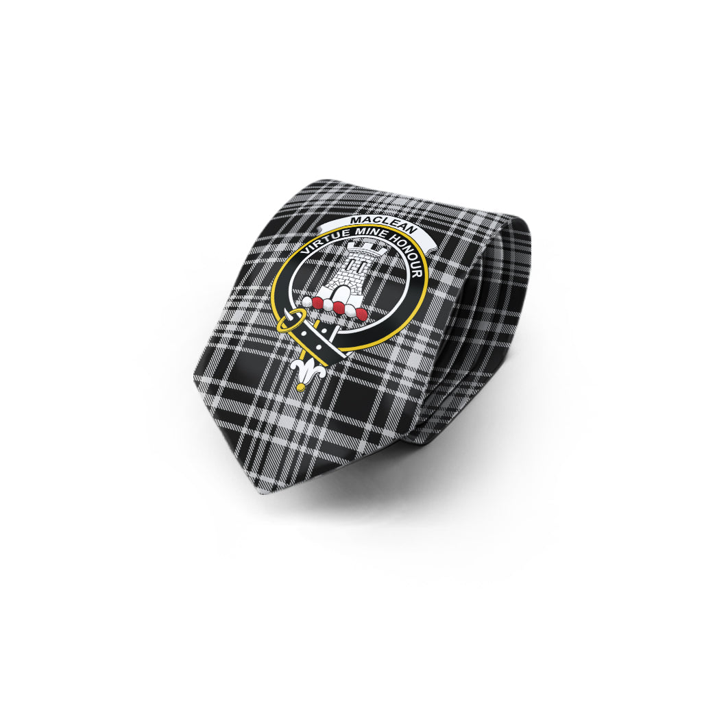 MacLean Black and White Tartan Classic Necktie with Family Crest - Tartan Vibes Clothing