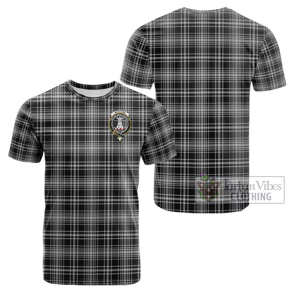 MacLean Black and White Tartan Cotton T-Shirt with Family Crest Kid's Shirt - Tartanvibesclothing Shop