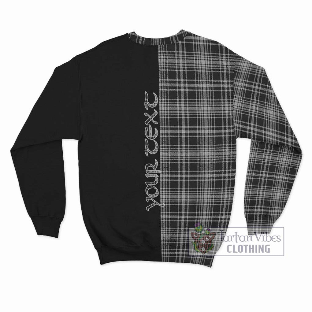 MacLean Black and White Tartan Sweatshirt with Family Crest and Half Of Me Style - Tartanvibesclothing Shop