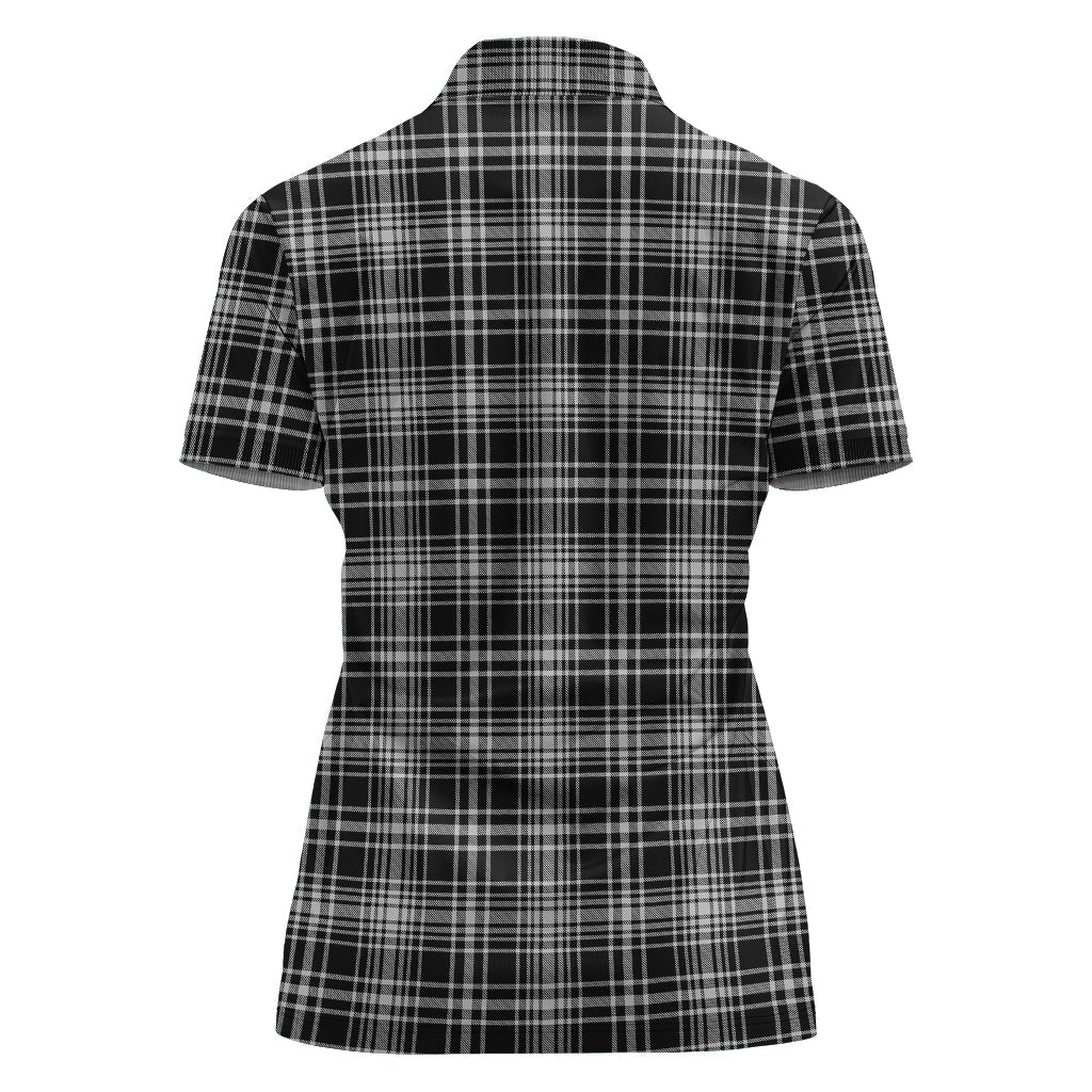 MacLean Black and White Tartan Polo Shirt with Family Crest For Women - Tartan Vibes Clothing