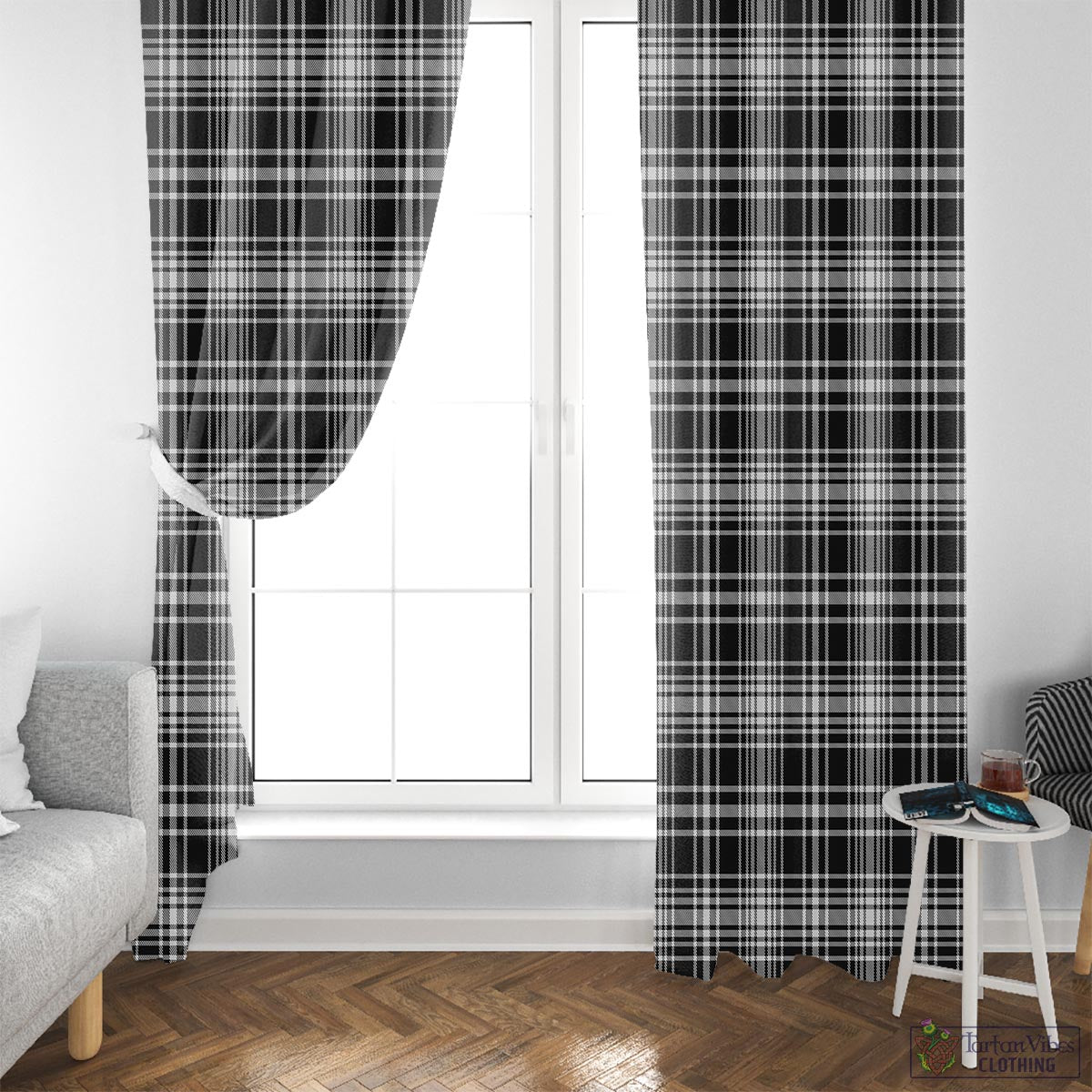 MacLean Black and White Tartan Window Curtain