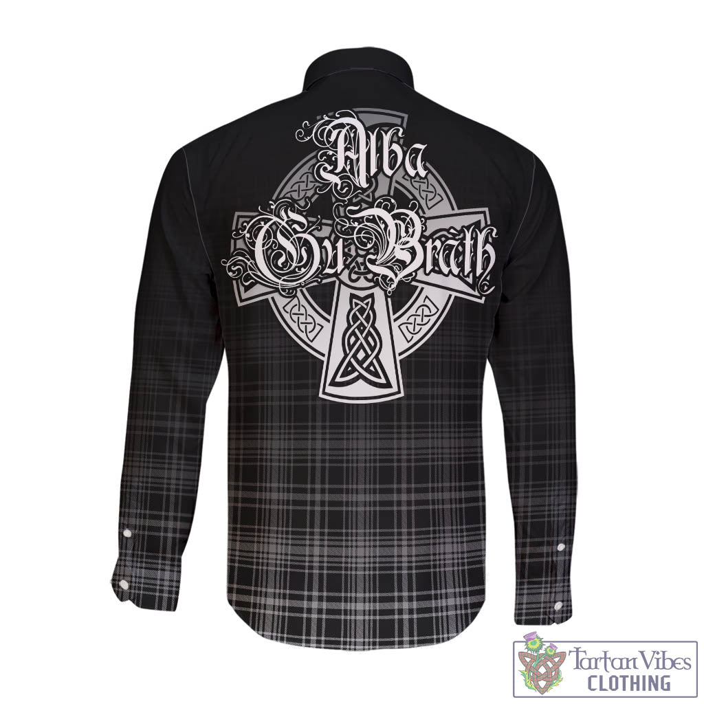 Tartan Vibes Clothing MacLean Black and White Tartan Long Sleeve Button Up Featuring Alba Gu Brath Family Crest Celtic Inspired