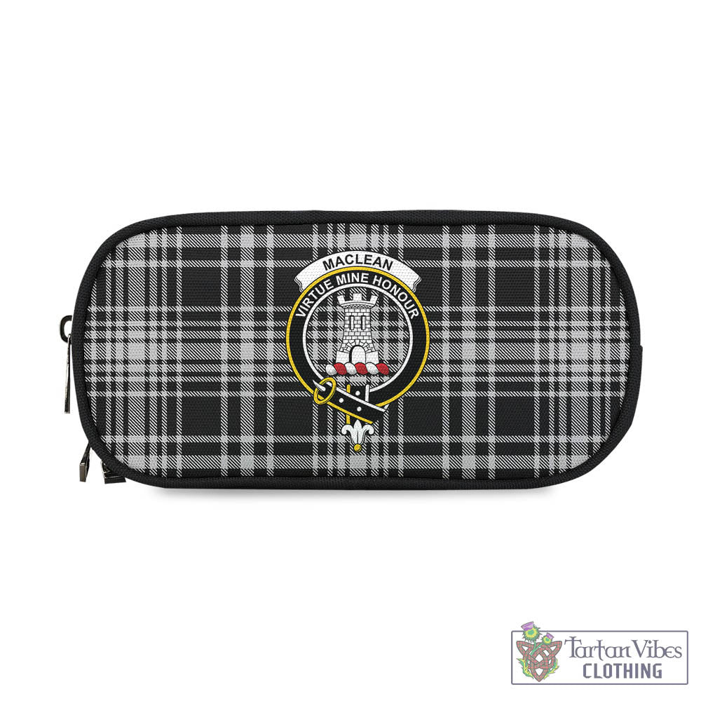 Tartan Vibes Clothing MacLean Black and White Tartan Pen and Pencil Case with Family Crest