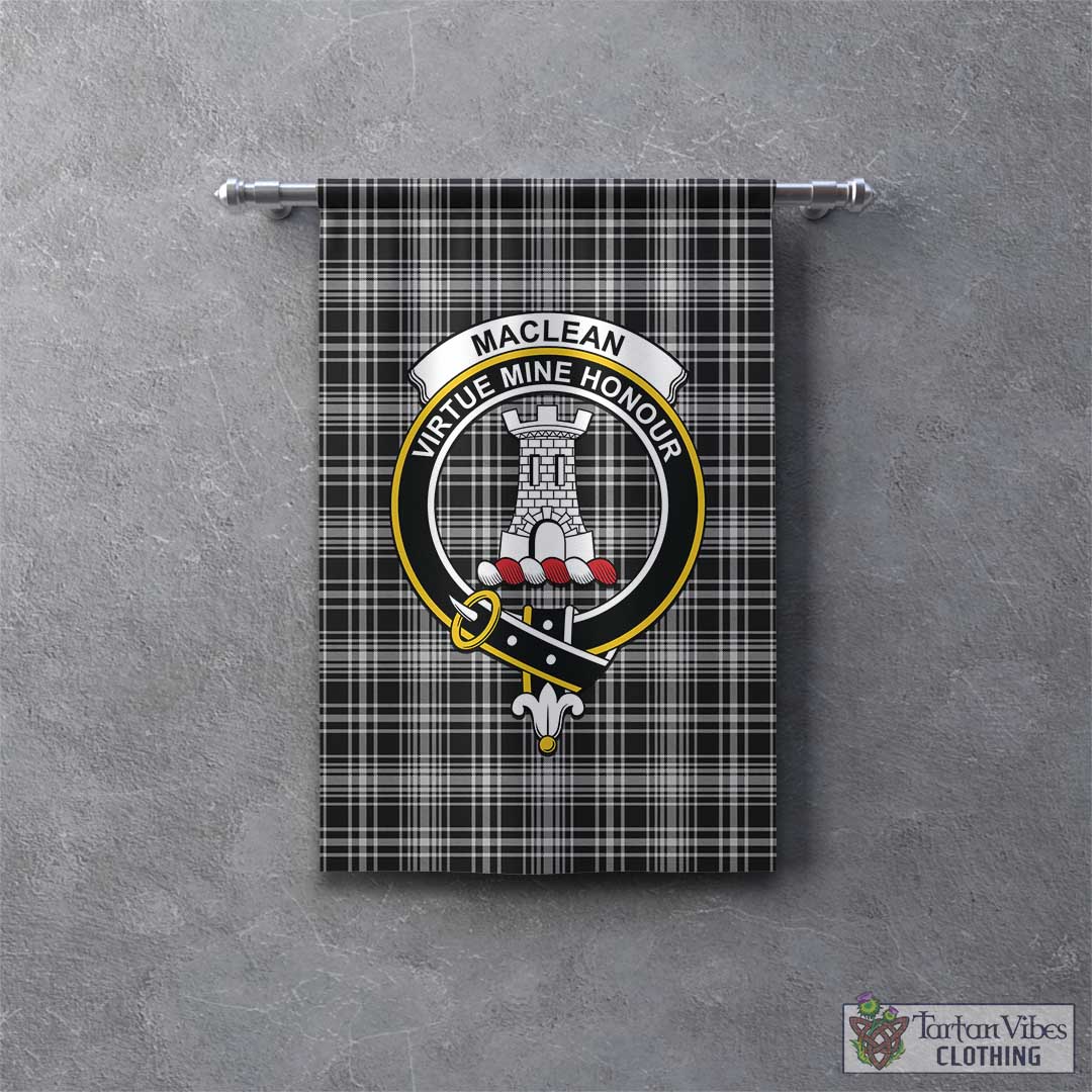 Tartan Vibes Clothing MacLean Black and White Tartan Gonfalon, Tartan Banner with Family Crest