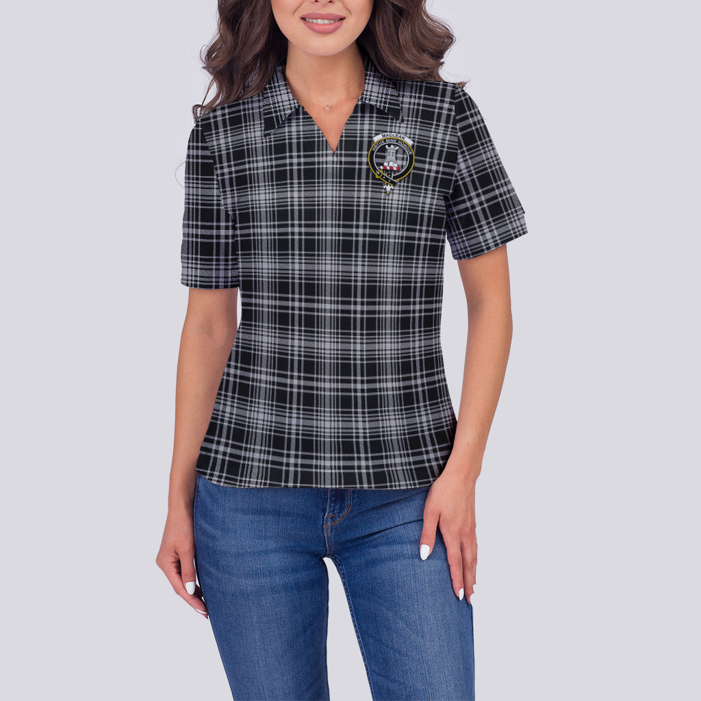 MacLean Black and White Tartan Polo Shirt with Family Crest For Women - Tartan Vibes Clothing