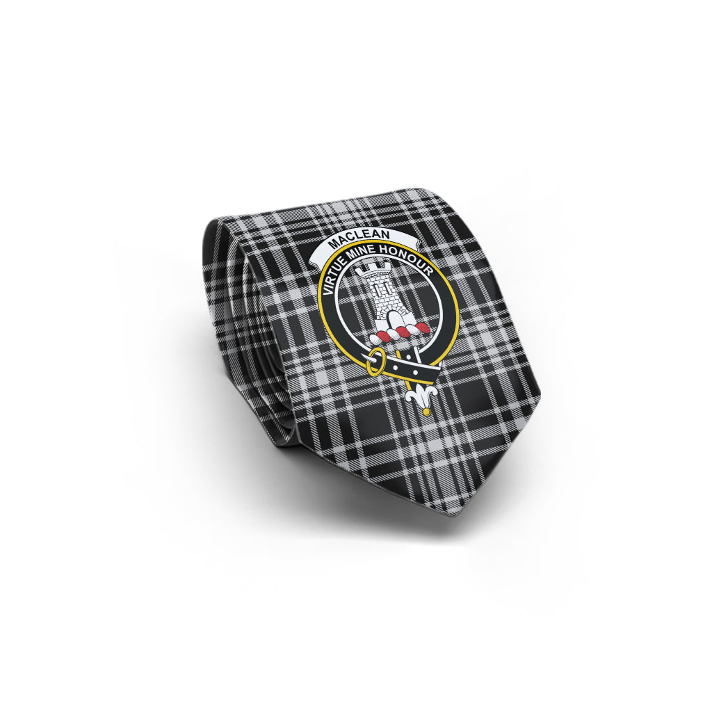 MacLean Black and White Tartan Classic Necktie with Family Crest - Tartan Vibes Clothing