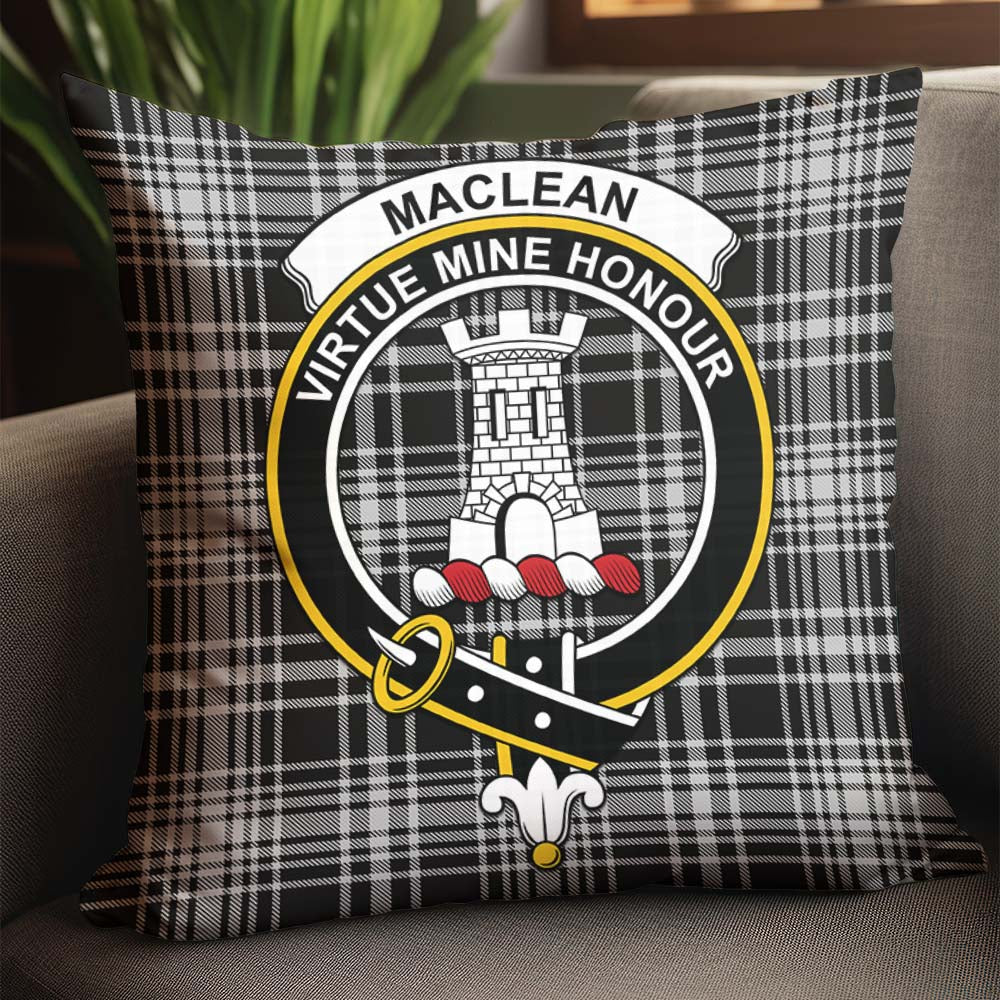 MacLean Black and White Tartan Pillow Cover with Family Crest - Tartanvibesclothing