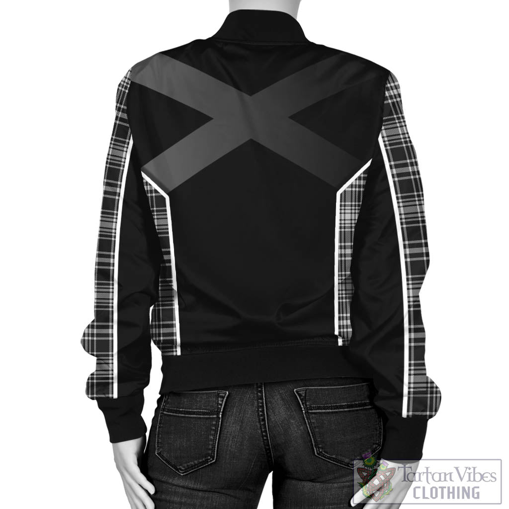 Tartan Vibes Clothing MacLean Black and White Tartan Bomber Jacket with Family Crest and Scottish Thistle Vibes Sport Style