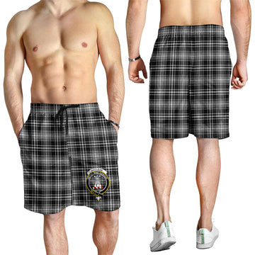 MacLean Black and White Tartan Mens Shorts with Family Crest