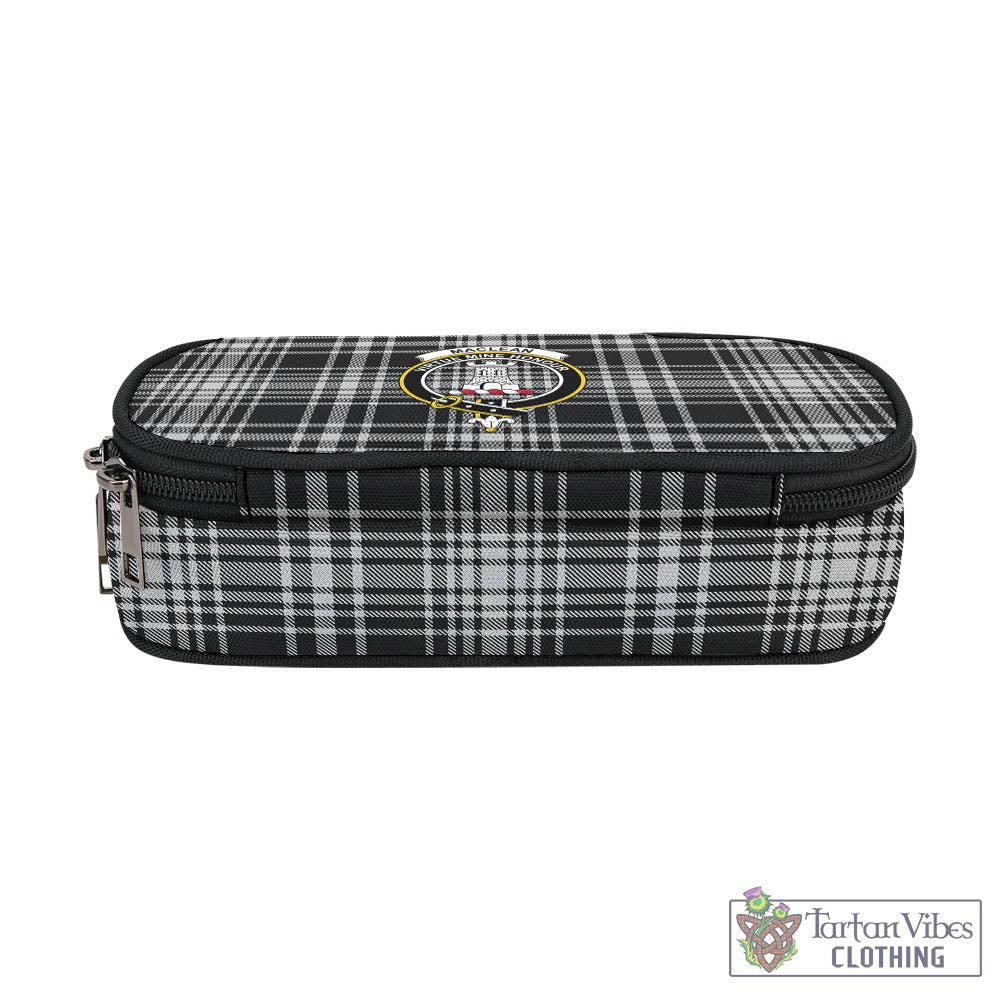 Tartan Vibes Clothing MacLean Black and White Tartan Pen and Pencil Case with Family Crest