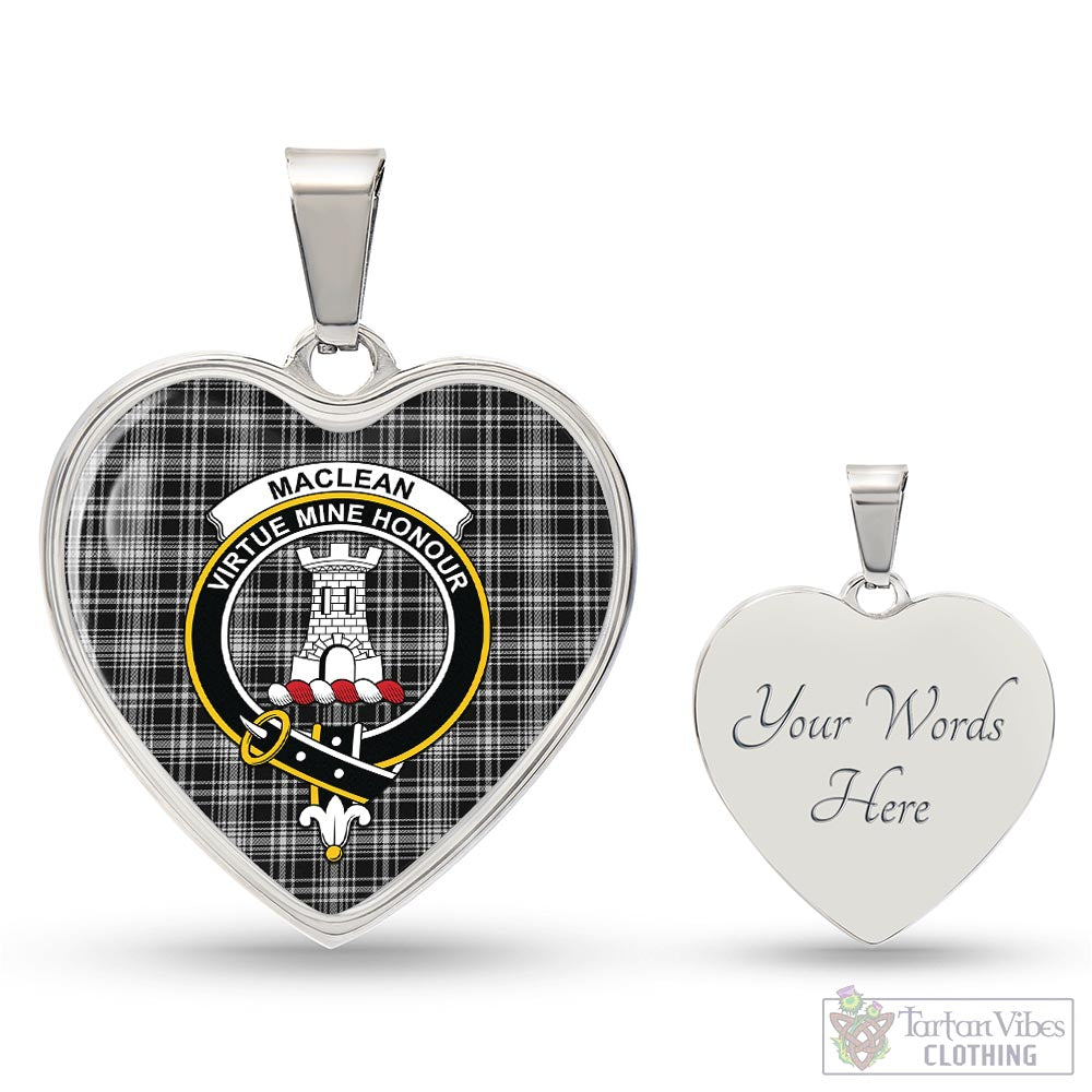 Tartan Vibes Clothing MacLean Black and White Tartan Heart Necklace with Family Crest