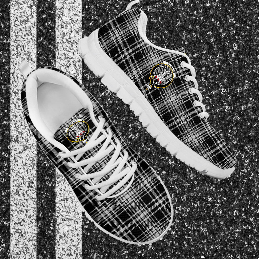 MacLean Black and White Tartan Sneakers with Family Crest - Tartan Vibes Clothing