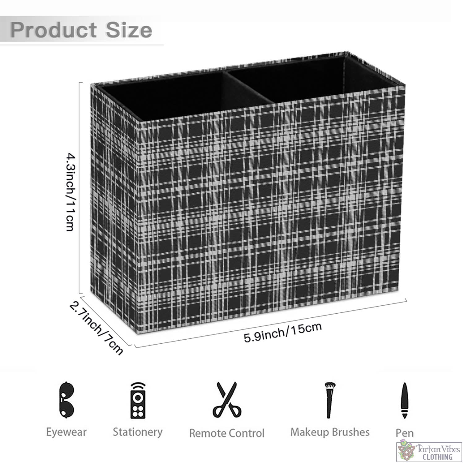 Tartan Vibes Clothing MacLean Black and White Tartan Pen Holder