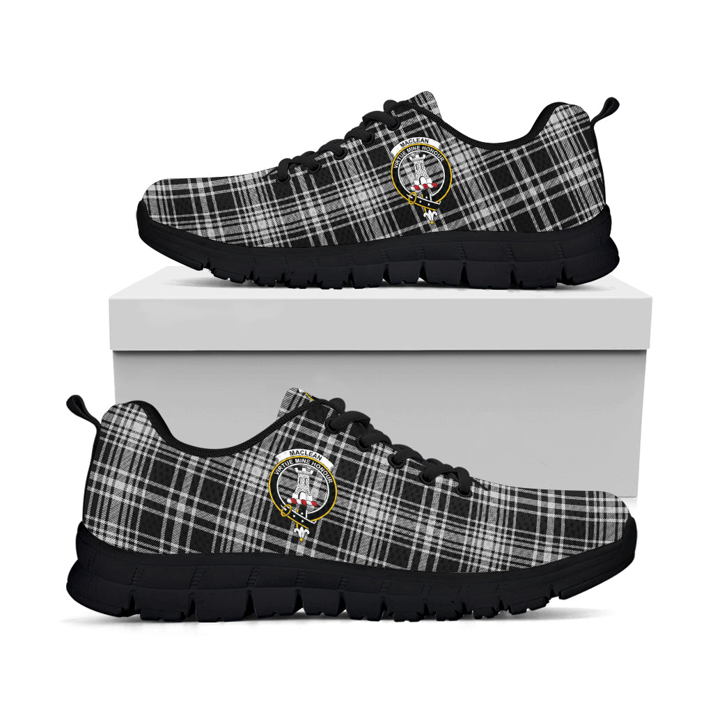 MacLean Black and White Tartan Sneakers with Family Crest - Tartan Vibes Clothing