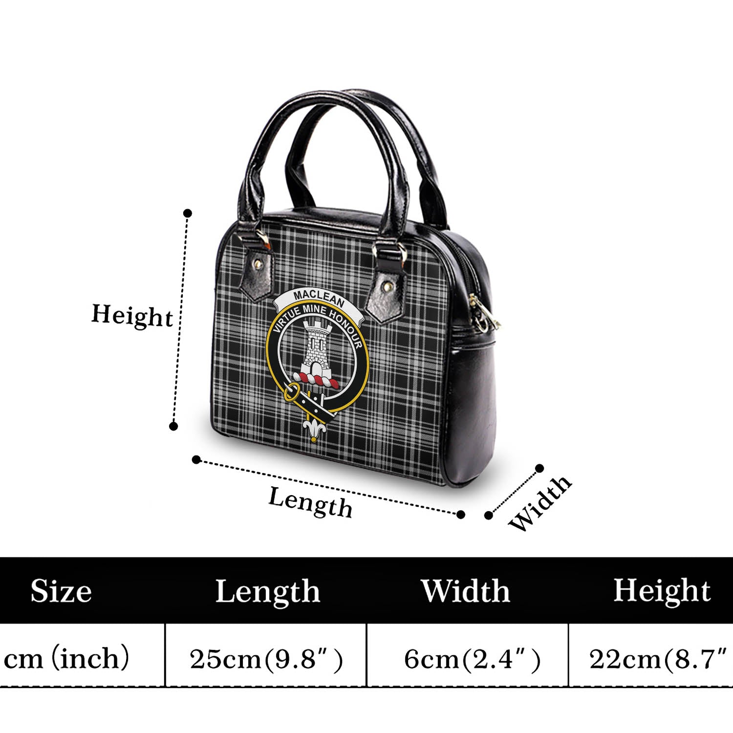 MacLean Black and White Tartan Shoulder Handbags with Family Crest - Tartanvibesclothing