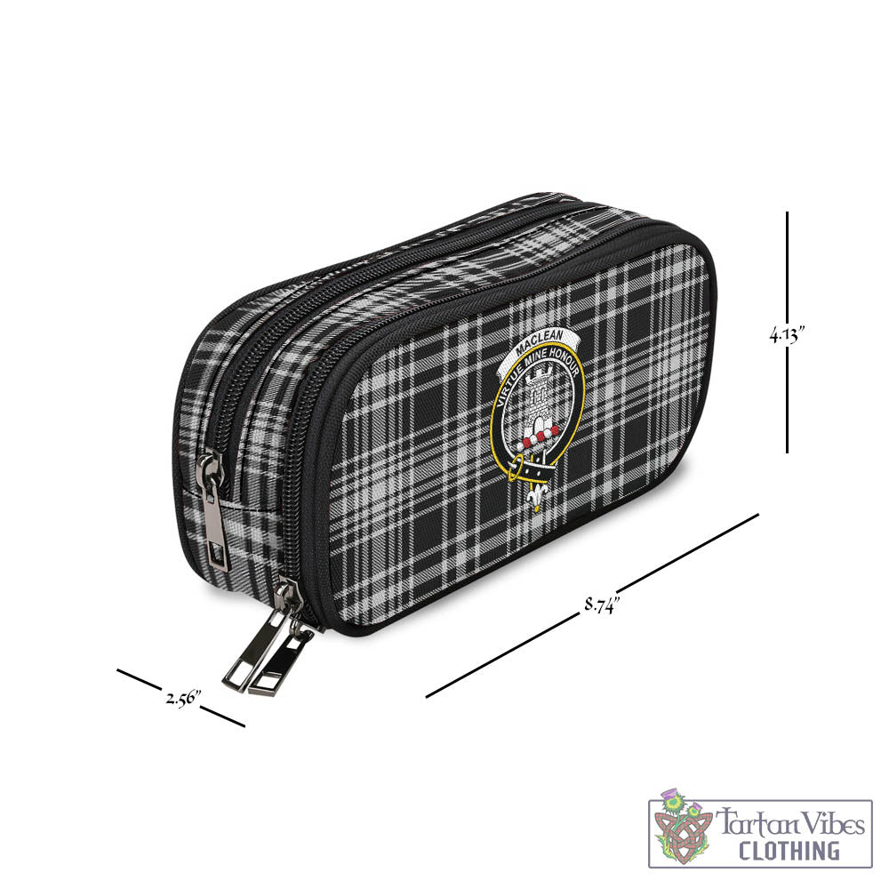 Tartan Vibes Clothing MacLean Black and White Tartan Pen and Pencil Case with Family Crest