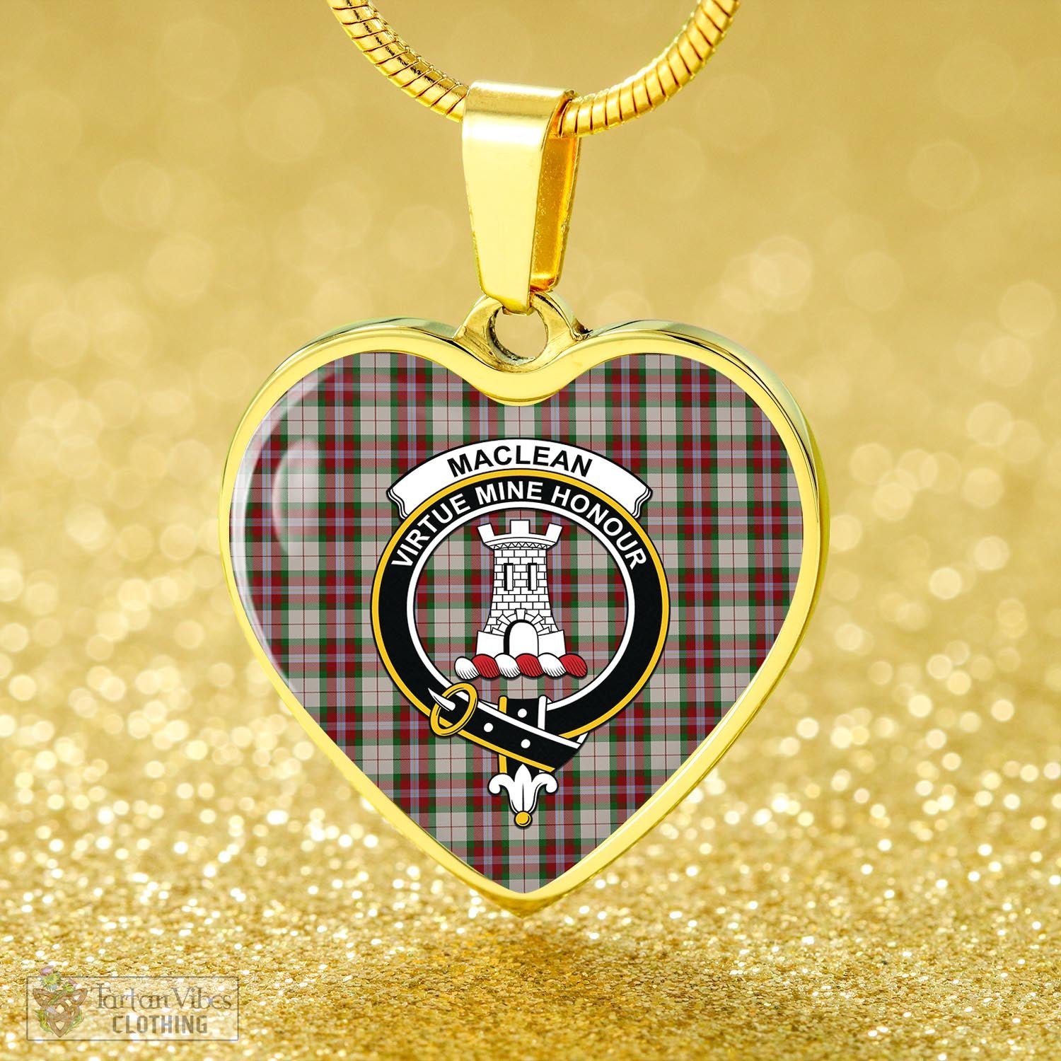 Tartan Vibes Clothing MacLean Dress Tartan Heart Necklace with Family Crest