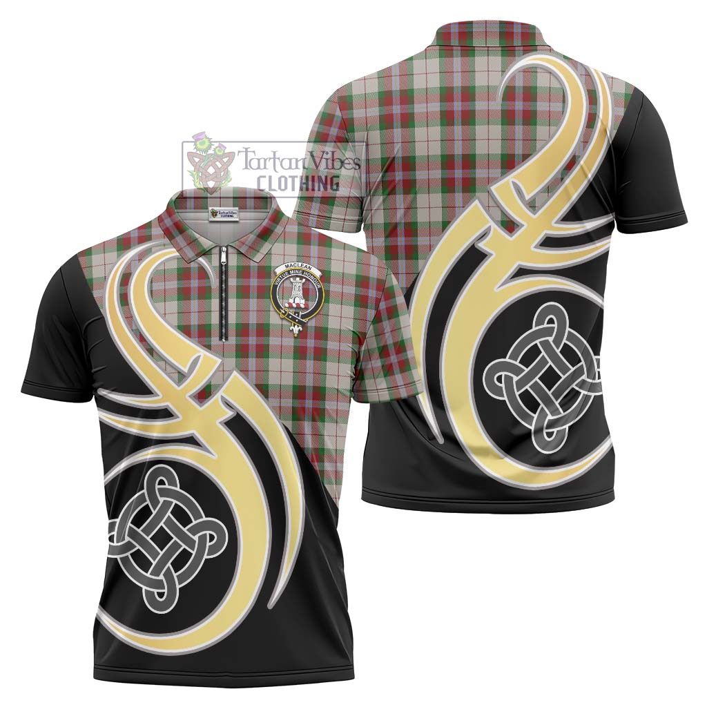 Tartan Vibes Clothing MacLean Dress Tartan Zipper Polo Shirt with Family Crest and Celtic Symbol Style