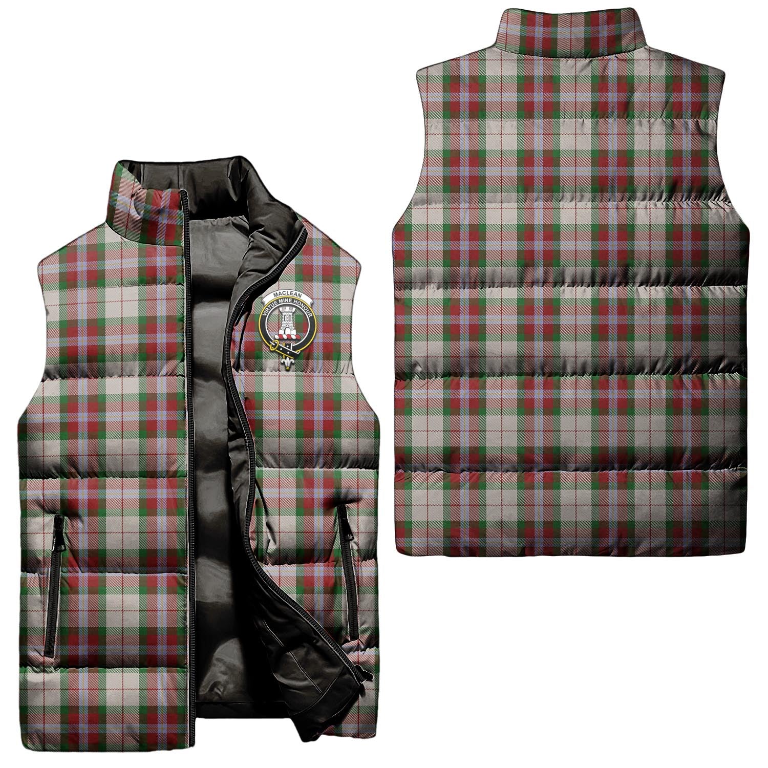 MacLean Dress Tartan Sleeveless Puffer Jacket with Family Crest Unisex - Tartanvibesclothing