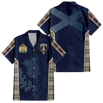 MacLean Dress Tartan Short Sleeve Button Up Shirt with Family Crest and Scottish Thistle Vibes Sport Style