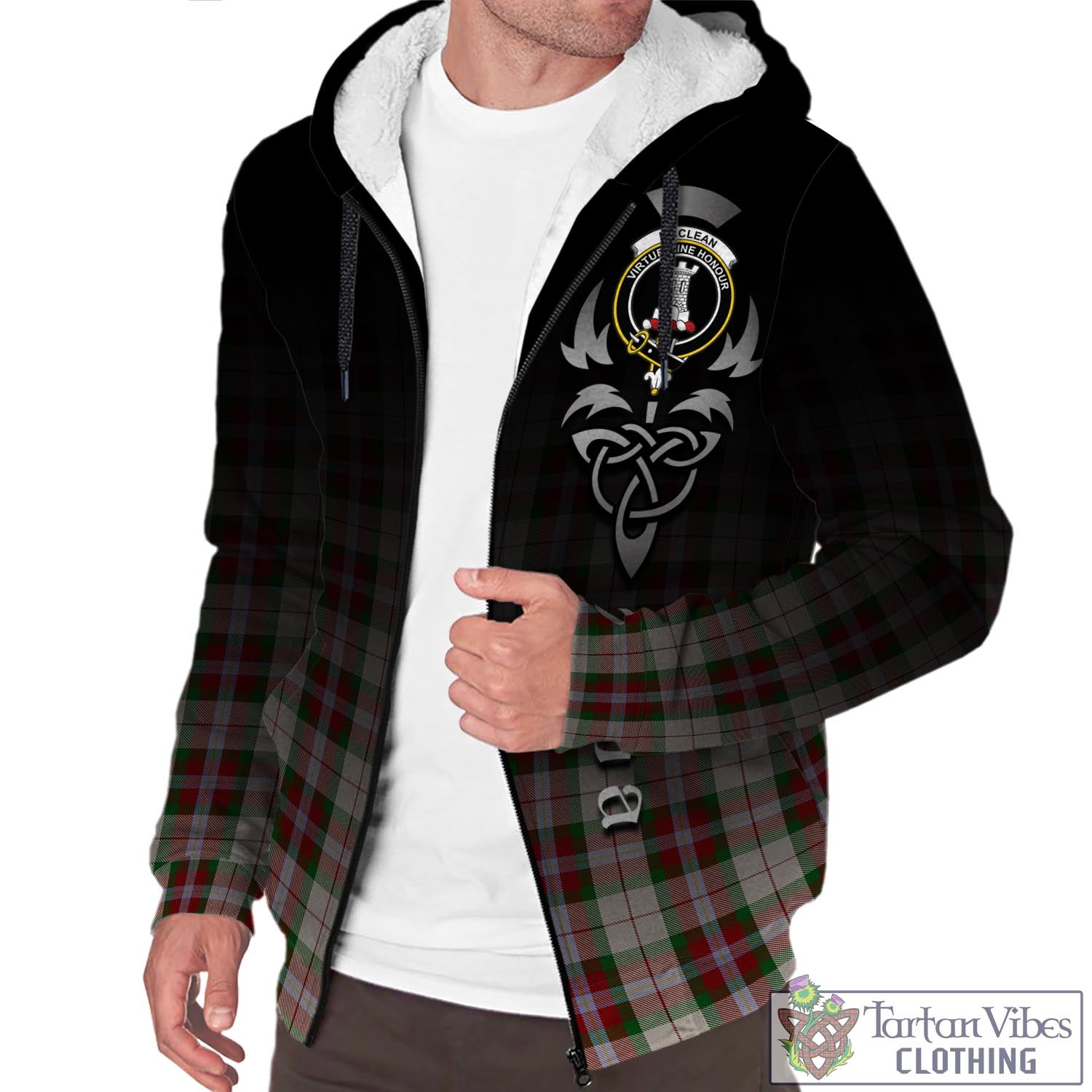 Tartan Vibes Clothing MacLean Dress Tartan Sherpa Hoodie Featuring Alba Gu Brath Family Crest Celtic Inspired