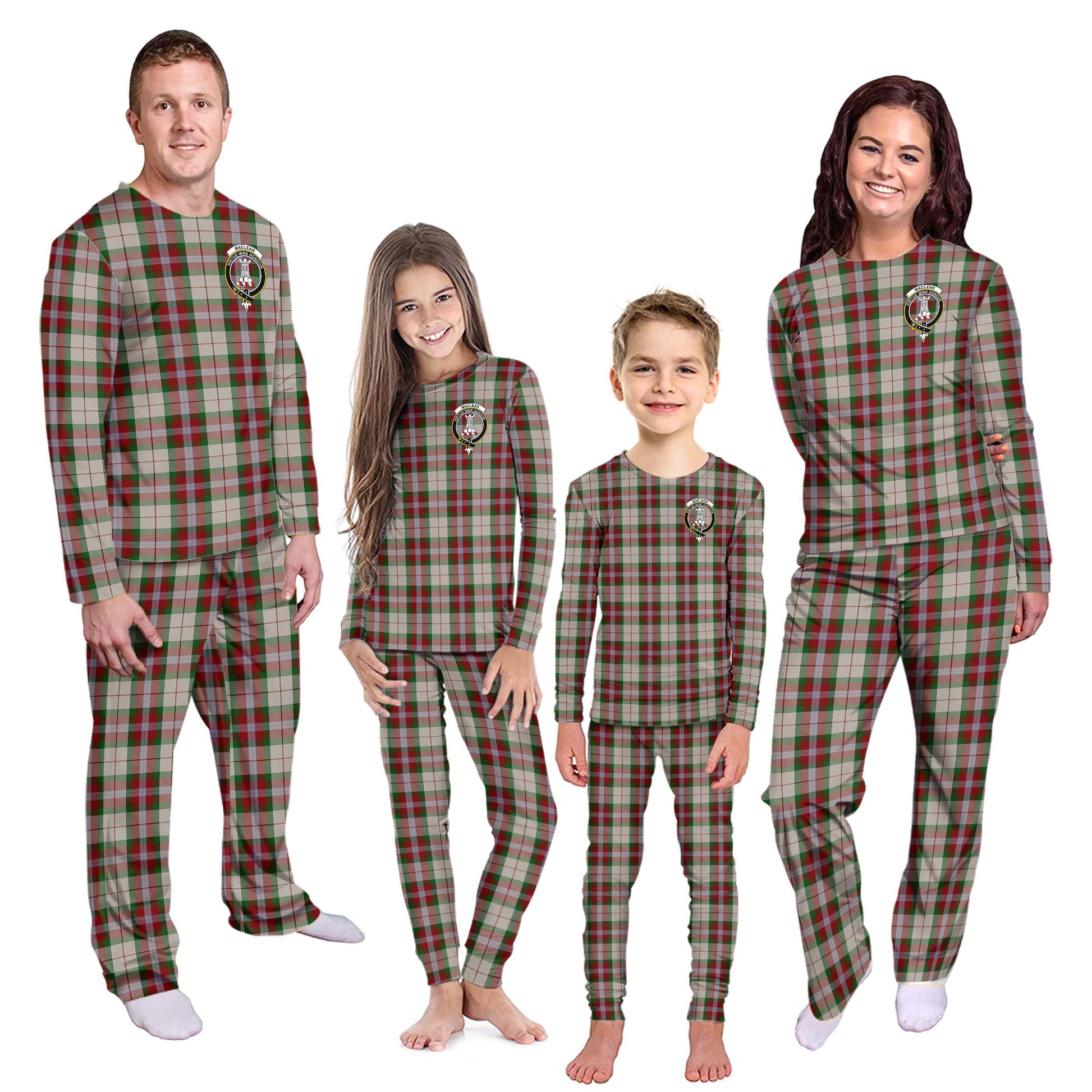 MacLean Dress Tartan Pajamas Family Set with Family Crest - Tartanvibesclothing