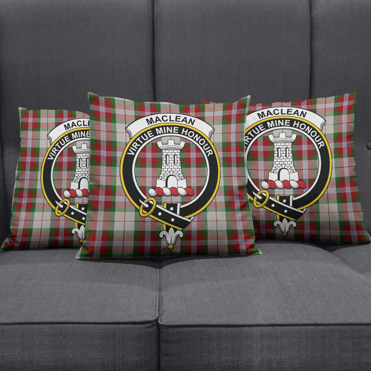 MacLean Dress Tartan Pillow Cover with Family Crest Square Pillow Cover - Tartanvibesclothing