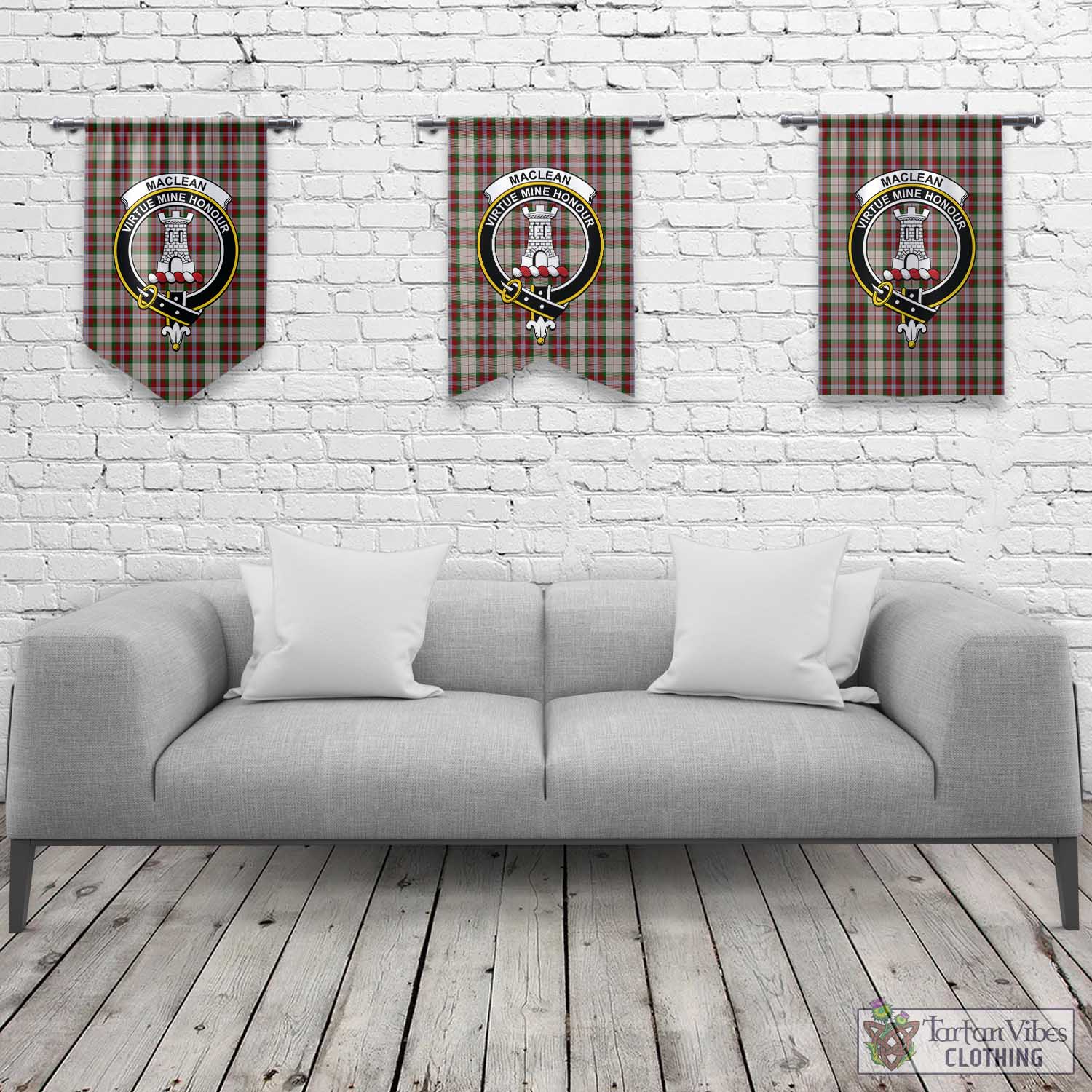 Tartan Vibes Clothing MacLean Dress Tartan Gonfalon, Tartan Banner with Family Crest