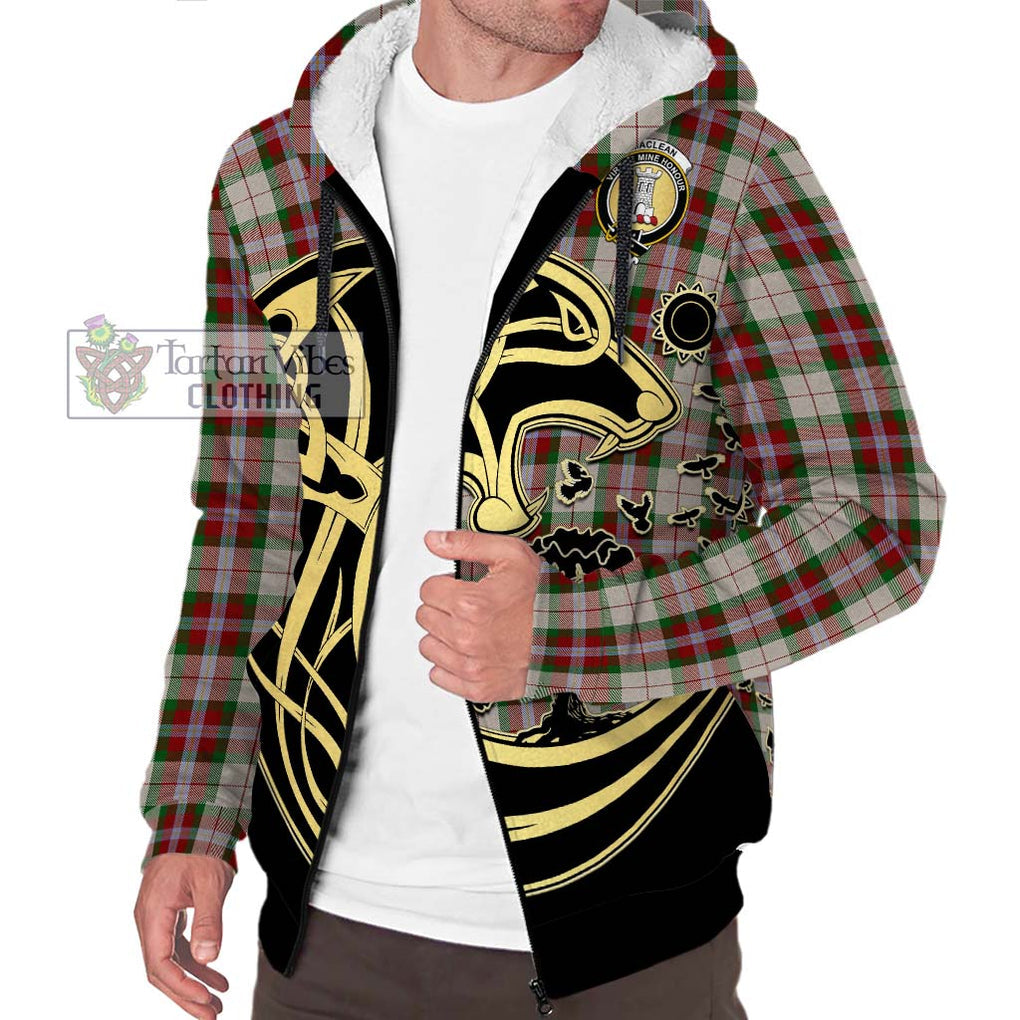 MacLean Dress Tartan Sherpa Hoodie with Family Crest Celtic Wolf Style Unisex S - Tartan Vibes Clothing