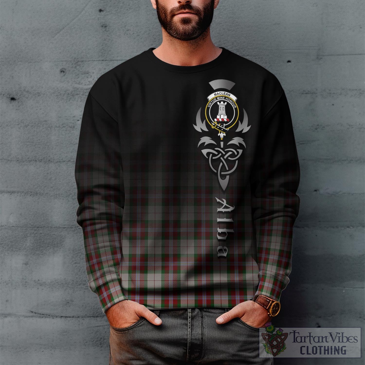 Tartan Vibes Clothing MacLean Dress Tartan Sweatshirt Featuring Alba Gu Brath Family Crest Celtic Inspired