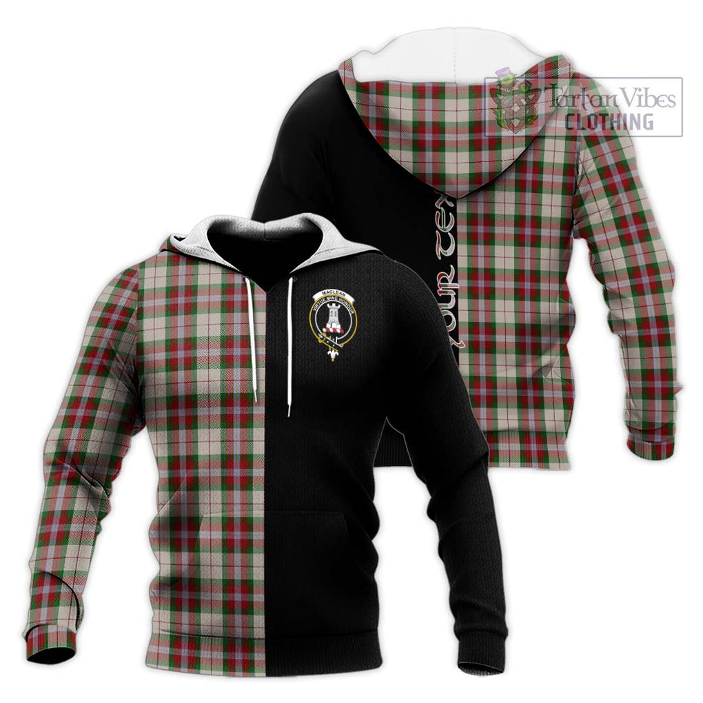 MacLean Dress Tartan Knitted Hoodie with Family Crest and Half Of Me Style Unisex Knitted Pullover Hoodie - Tartanvibesclothing Shop