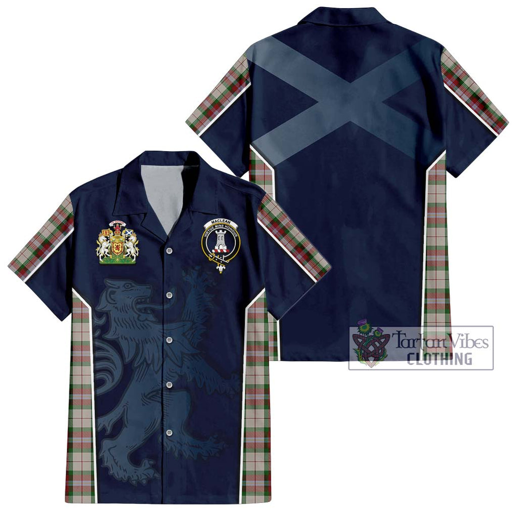 MacLean Dress Tartan Short Sleeve Button Shirt with Family Crest and Lion Rampant Vibes Sport Style Kid - Tartan Vibes Clothing