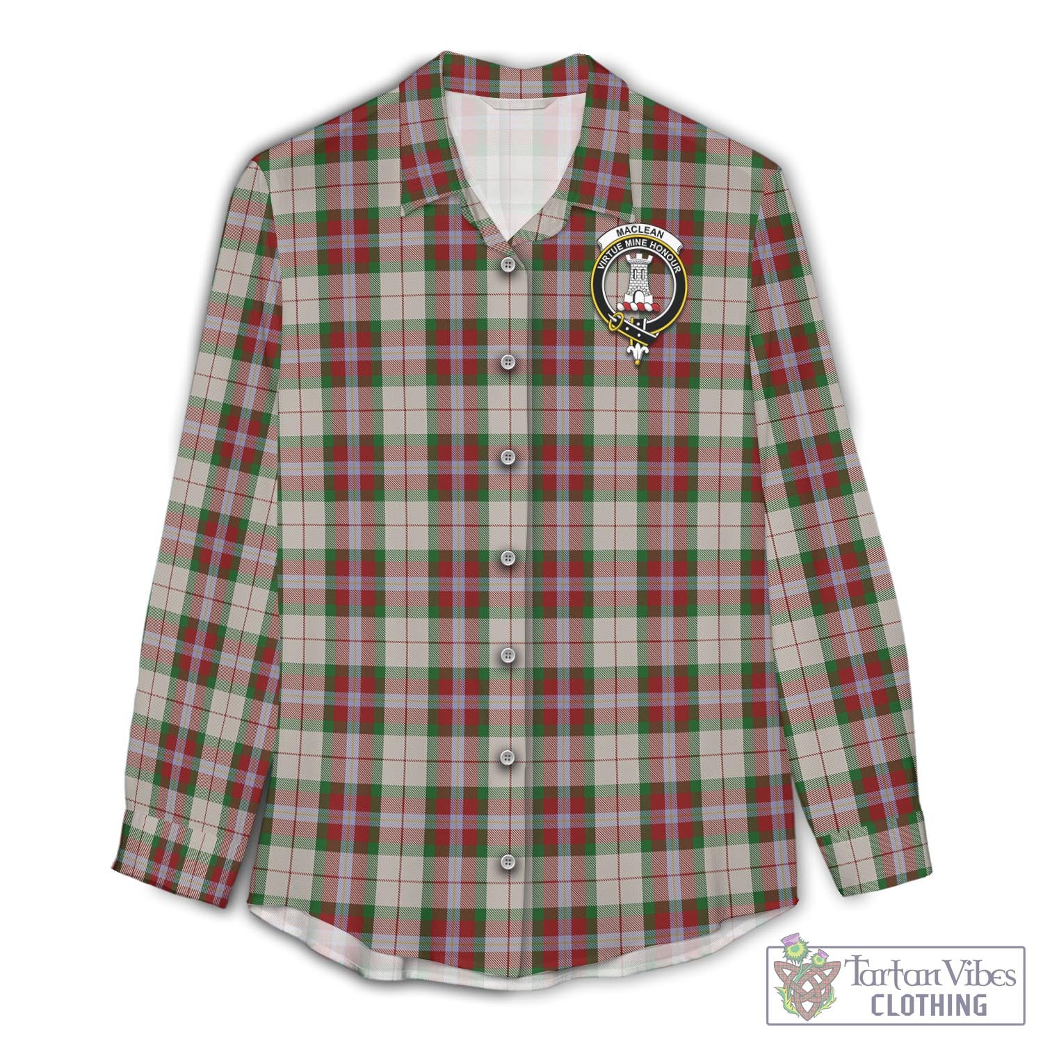 Tartan Vibes Clothing MacLean Dress Tartan Womens Casual Shirt with Family Crest