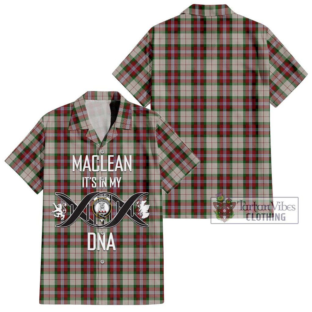 MacLean Dress Tartan Short Sleeve Button Shirt with Family Crest DNA In Me Style Kid - Tartanvibesclothing Shop