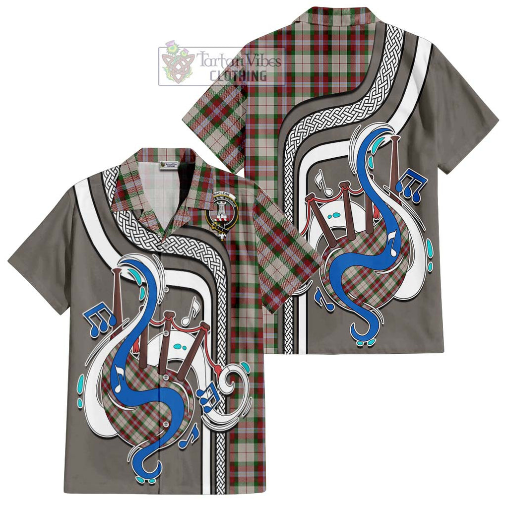 MacLean Dress Tartan Short Sleeve Button Shirt with Epic Bagpipe Style Kid - Tartanvibesclothing Shop