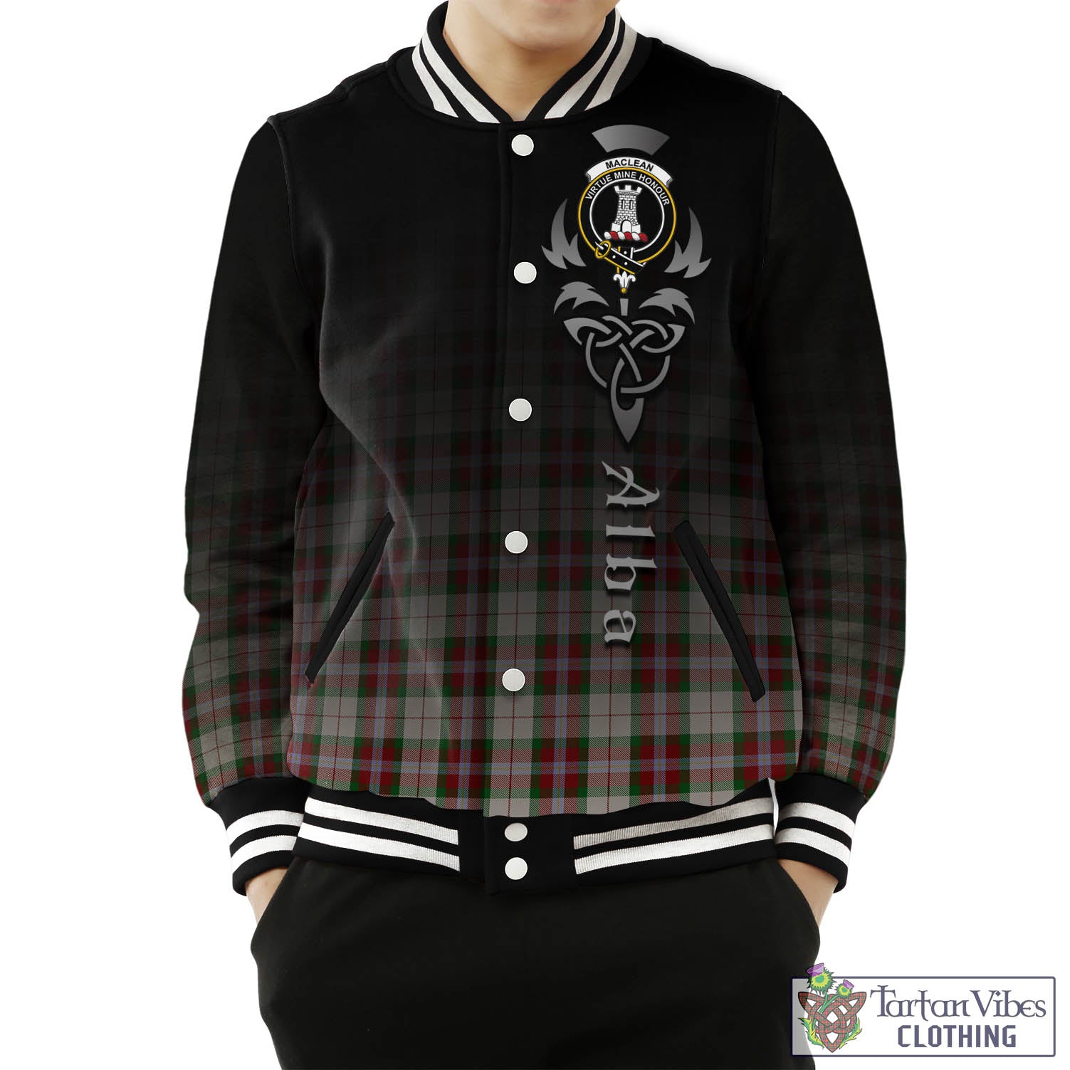 Tartan Vibes Clothing MacLean Dress Tartan Baseball Jacket Featuring Alba Gu Brath Family Crest Celtic Inspired