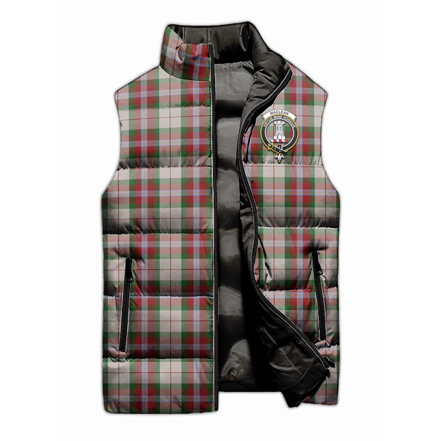 MacLean Dress Tartan Sleeveless Puffer Jacket with Family Crest - Tartanvibesclothing