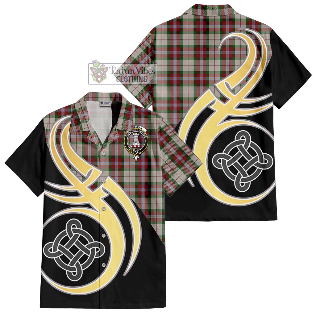 MacLean Dress Tartan Short Sleeve Button Shirt with Family Crest and Celtic Symbol Style - Tartan Vibes Clothing