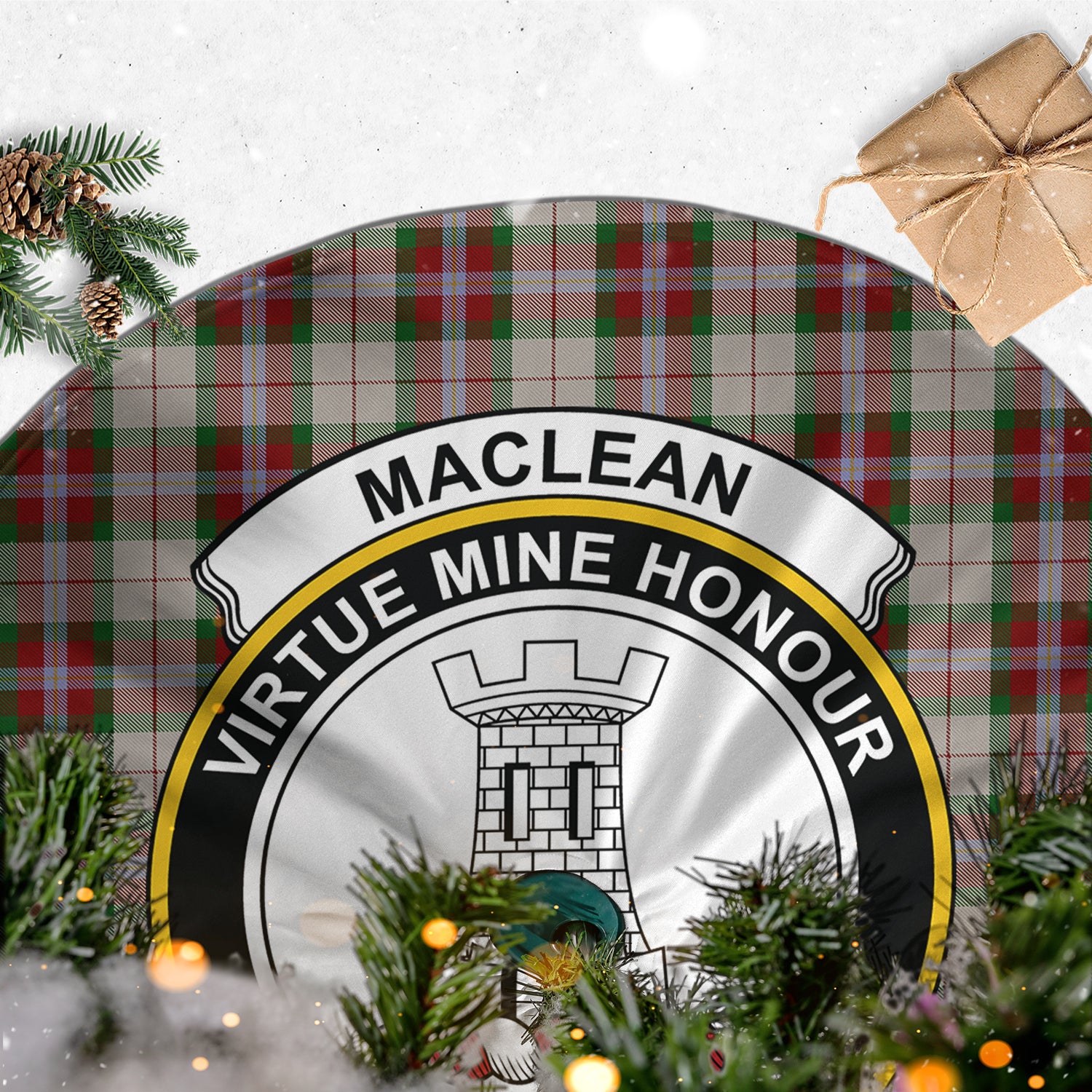 MacLean Dress Tartan Christmas Tree Skirt with Family Crest - Tartanvibesclothing