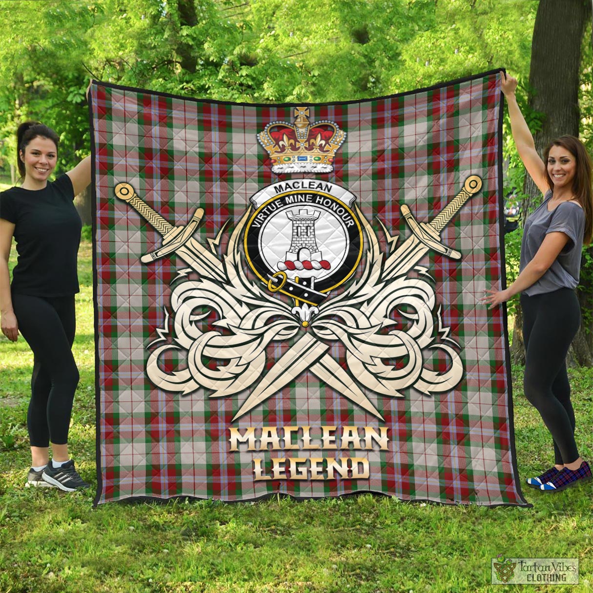 Tartan Vibes Clothing MacLean Dress Tartan Quilt with Clan Crest and the Golden Sword of Courageous Legacy