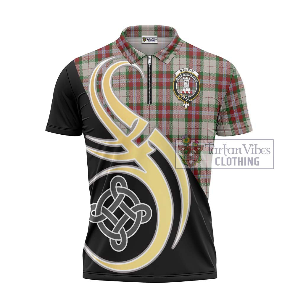 Tartan Vibes Clothing MacLean Dress Tartan Zipper Polo Shirt with Family Crest and Celtic Symbol Style