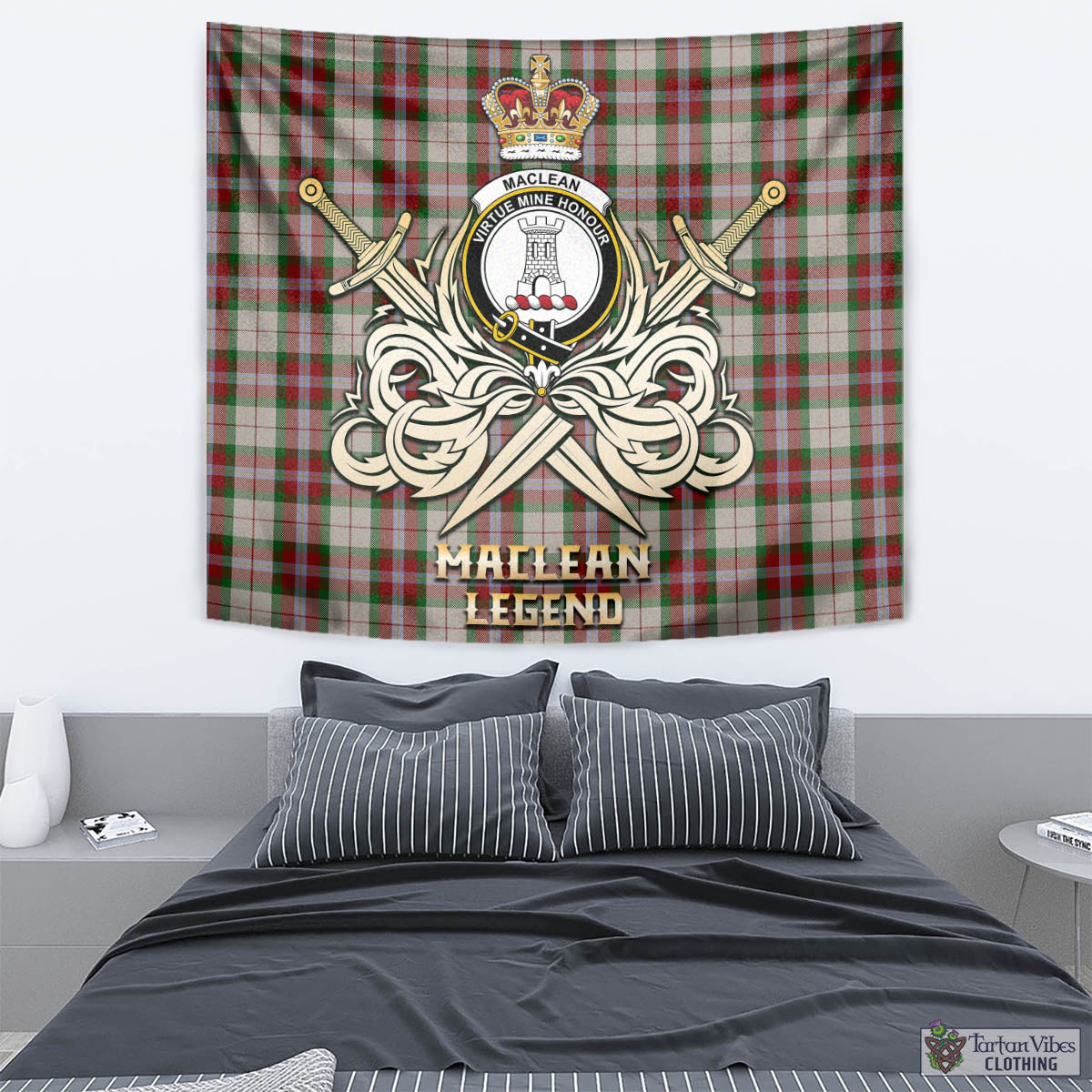 Tartan Vibes Clothing MacLean Dress Tartan Tapestry with Clan Crest and the Golden Sword of Courageous Legacy