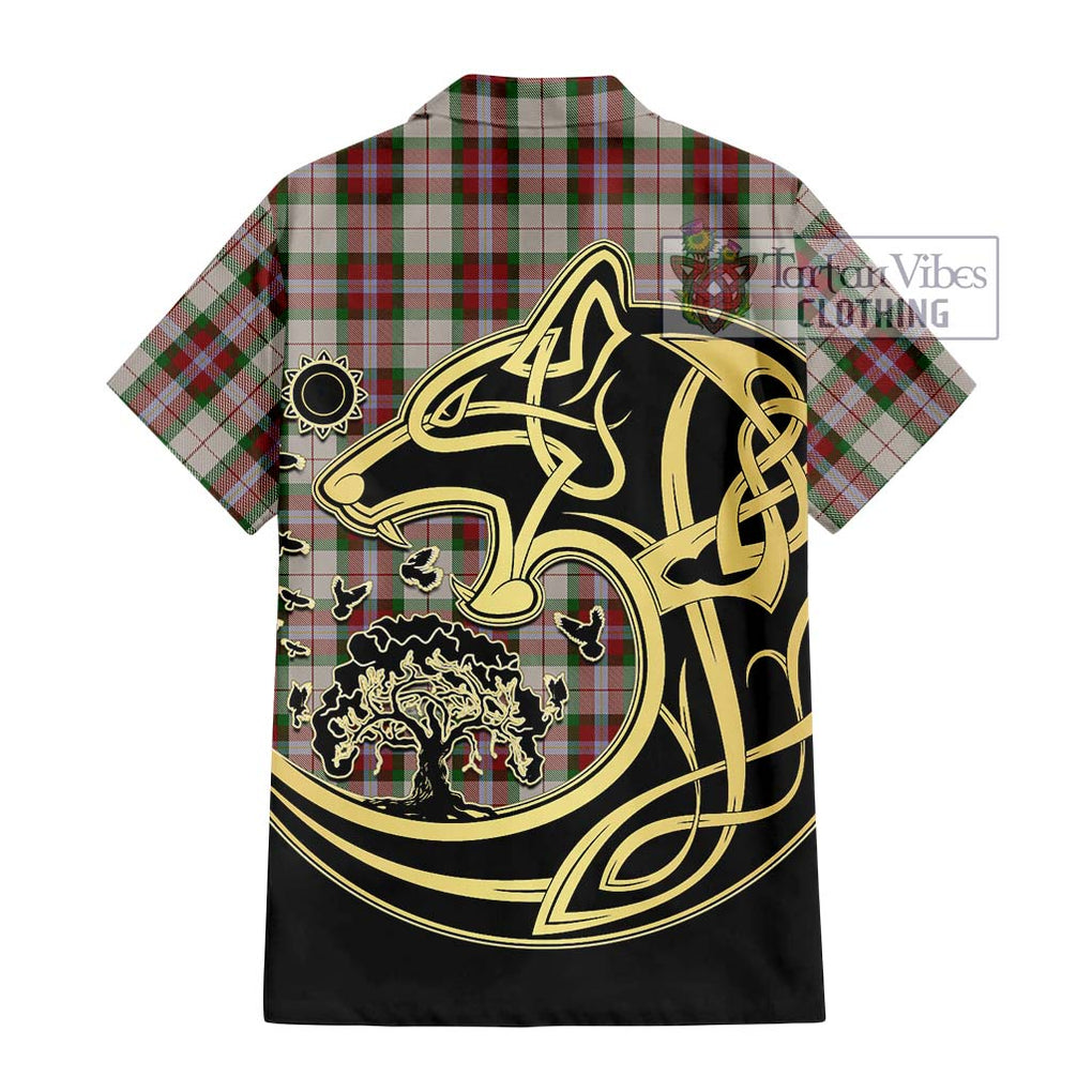 MacLean Dress Tartan Short Sleeve Button Shirt with Family Crest Celtic Wolf Style - Tartan Vibes Clothing