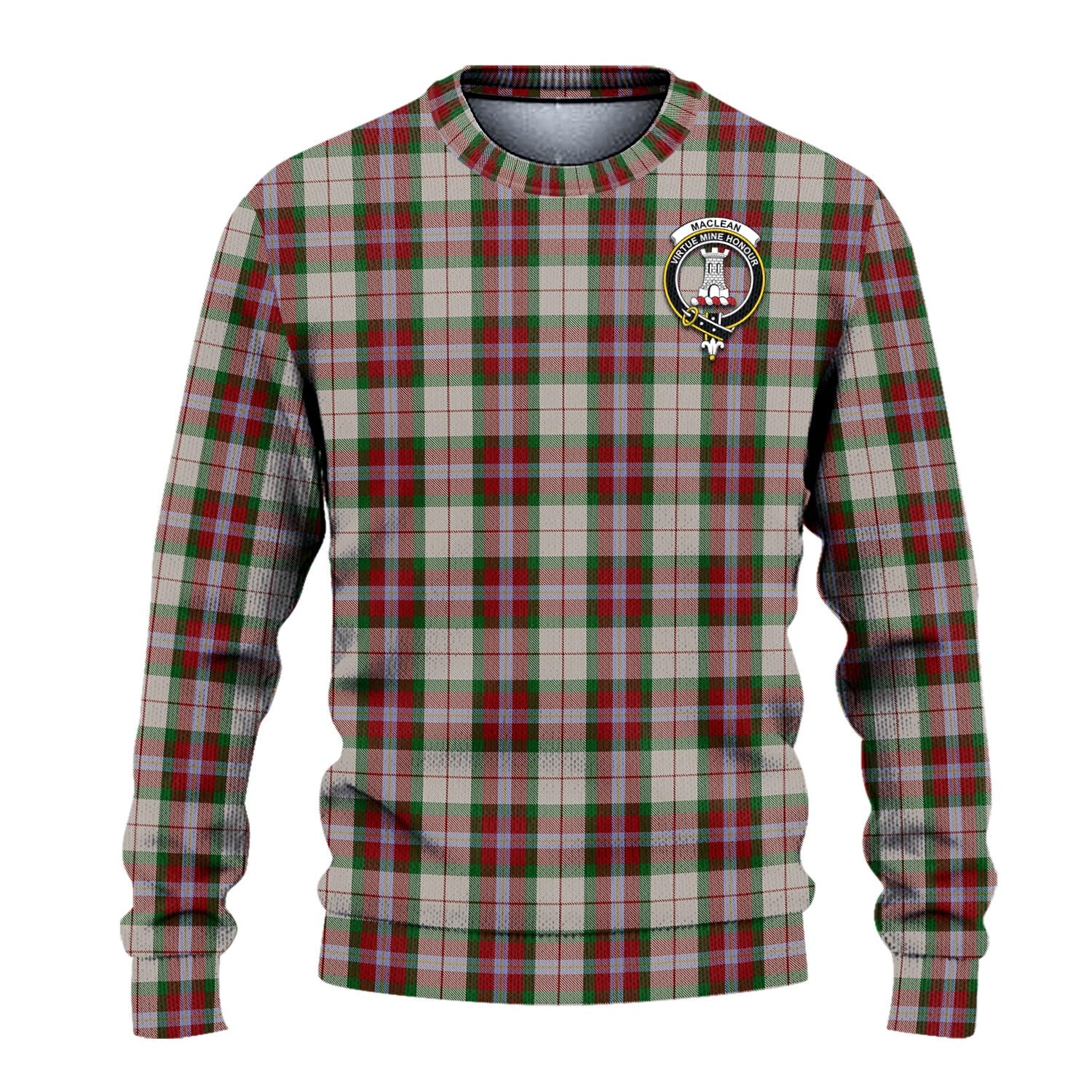 MacLean Dress Tartan Knitted Sweater with Family Crest - Tartanvibesclothing