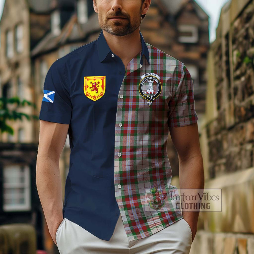 Tartan Vibes Clothing MacLean Dress Tartan Short Sleeve Button Shirt with Scottish Lion Royal Arm Half Style