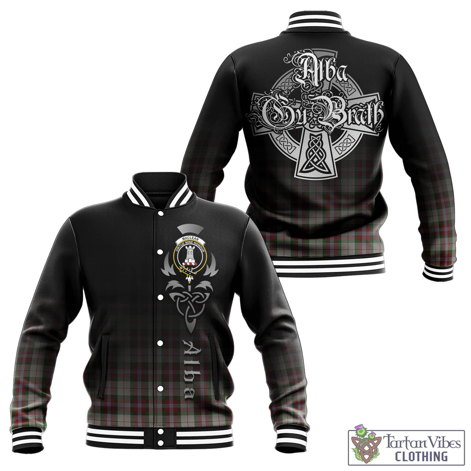 Tartan Vibes Clothing MacLean Dress Tartan Baseball Jacket Featuring Alba Gu Brath Family Crest Celtic Inspired