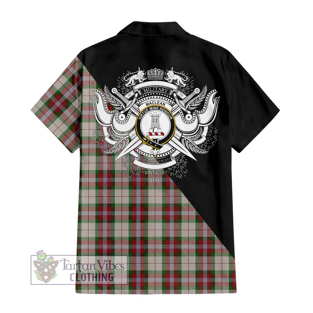 MacLean Dress Tartan Short Sleeve Button Shirt with Family Crest and Military Logo Style - Tartanvibesclothing Shop